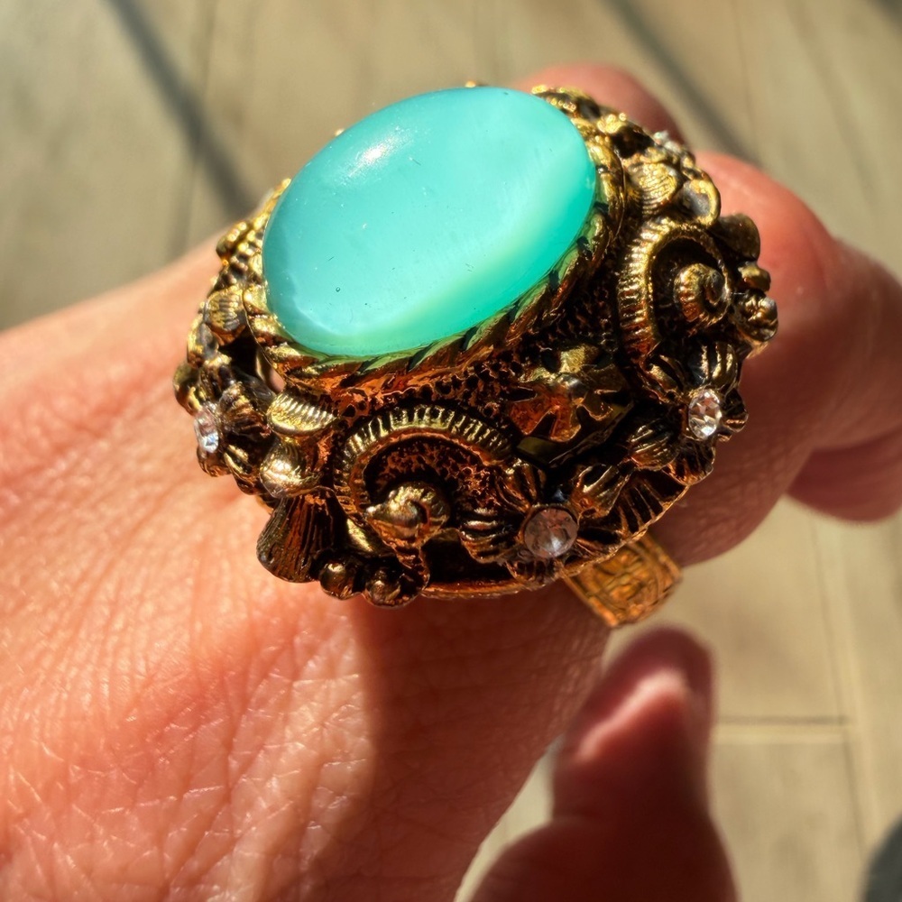 Sarah Cov 1971 Aqua Treasure moon glow glass ring - Picture 14 of 16